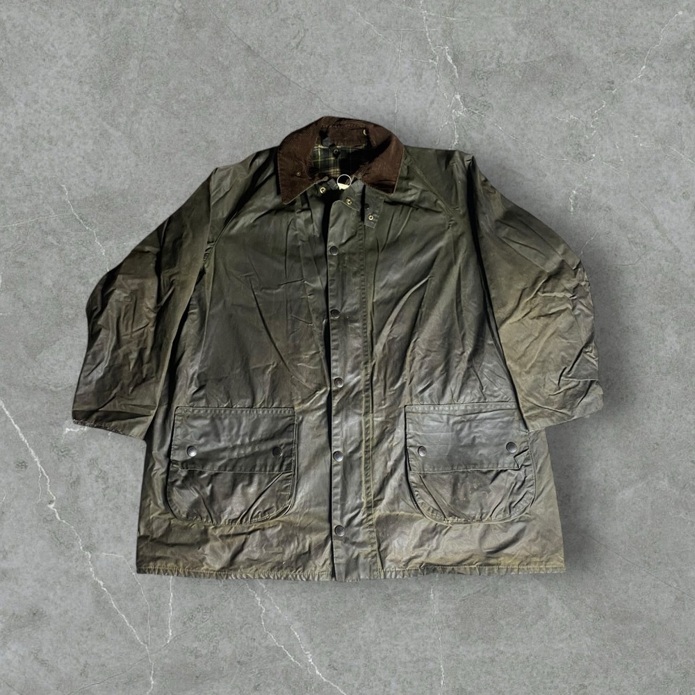 Vintage Barbour Jacket Mens XL Green Gamefair Waxed Made In England A123 80s